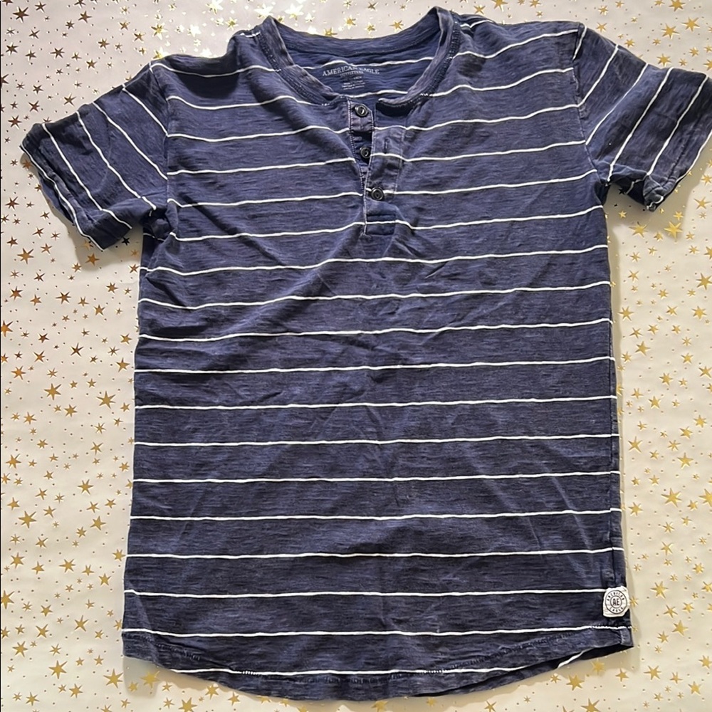 American Eagle Outfitters Blue and White Short Sleeve Tee